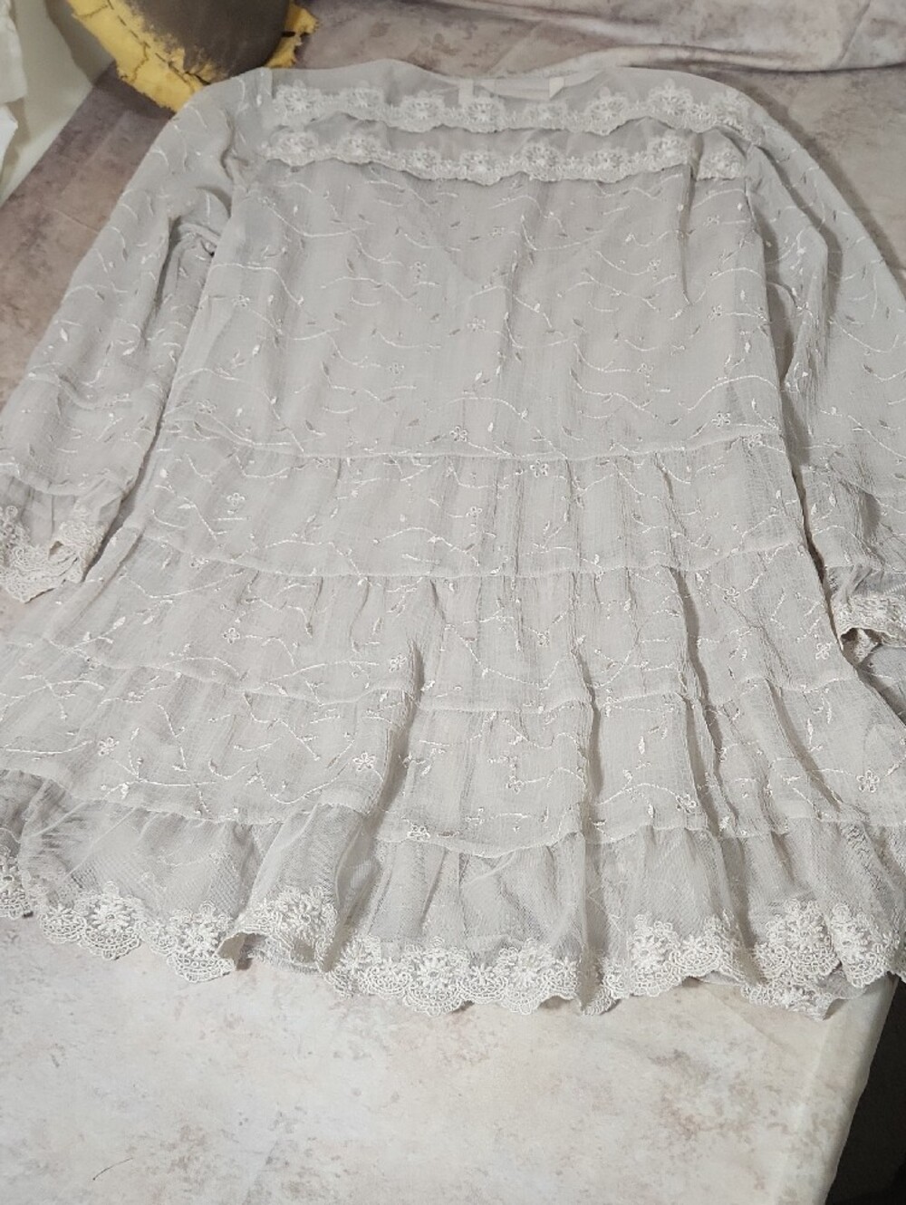 Soft Surroundings Light Taupe/Gray Lace Overlay Tunic Top - Picture 8 of 16